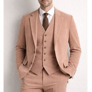 Vintage Corduroy Tan 2 Piece Suit Jacket Vest Mens Sz 42L Sophisticated Classic